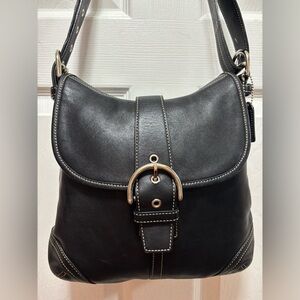 Coach VINTAGE Y2K A05S-9480 SoHo Flap Buckle Black Leather Shoulder Bag in EUC